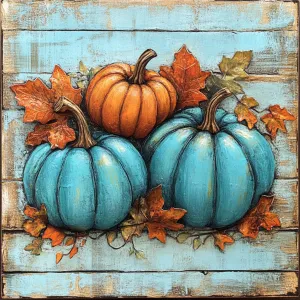10" x 10" Teal and Orange Fall Pumpkin Sign TTE-043