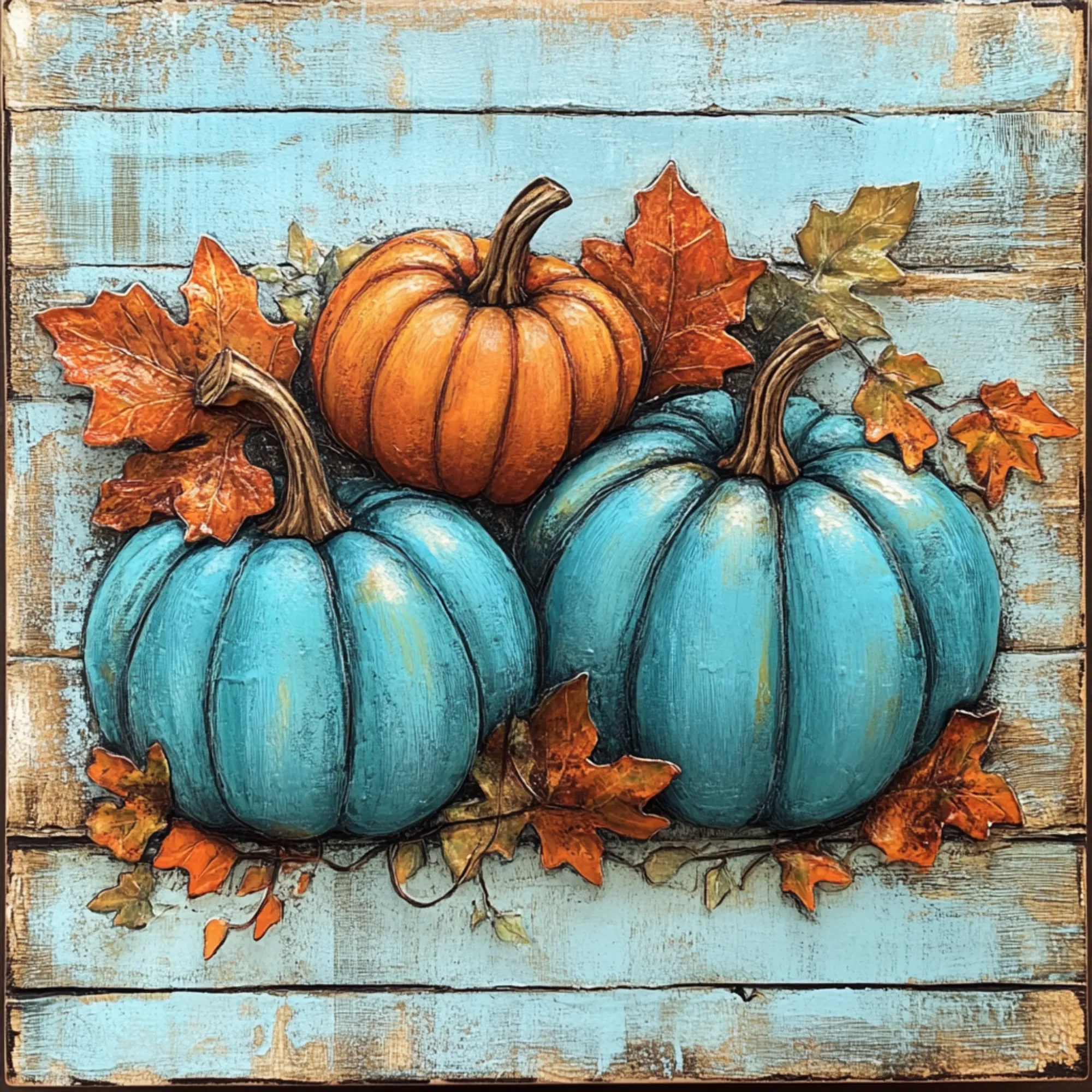 10" x 10" Teal and Orange Fall Pumpkin Sign TTE-043