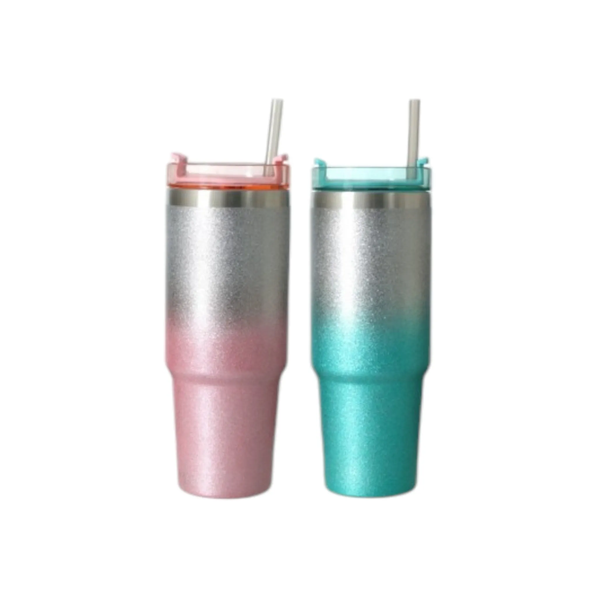 900ml Textured Glitter Thermos Flask with Straw 2-Tone Vacuum Insulated