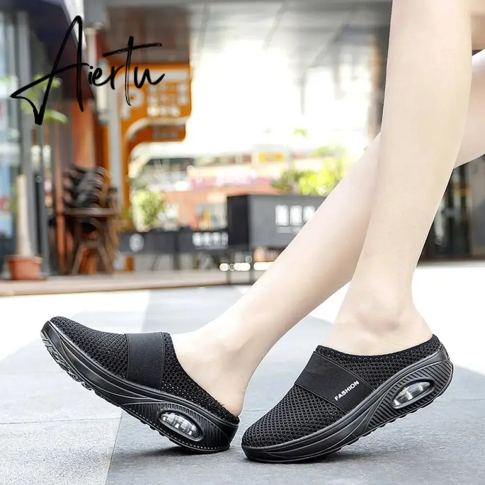 Aiertu Mesh Sandals Women Shoes Women Head Semi-Slipper Outdoor Breathable Light Walking Platform Shoes Slides Zapatos De Mujer
