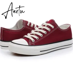 Aiertu Women Shoes New Retro Lowtop Sneakers Shoes for Women Canvas Round Toe Cross-tied Causal Flats Shoes