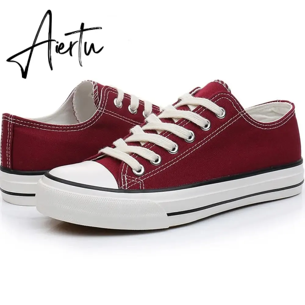 Aiertu Women Shoes New Retro Lowtop Sneakers Shoes for Women Canvas Round Toe Cross-tied Causal Flats Shoes