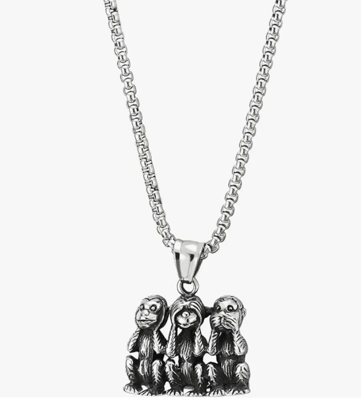 Baby Ape Necklace Pendant Gorilla Chain Monkey Family Jewelry Stainless Steel 24in.
