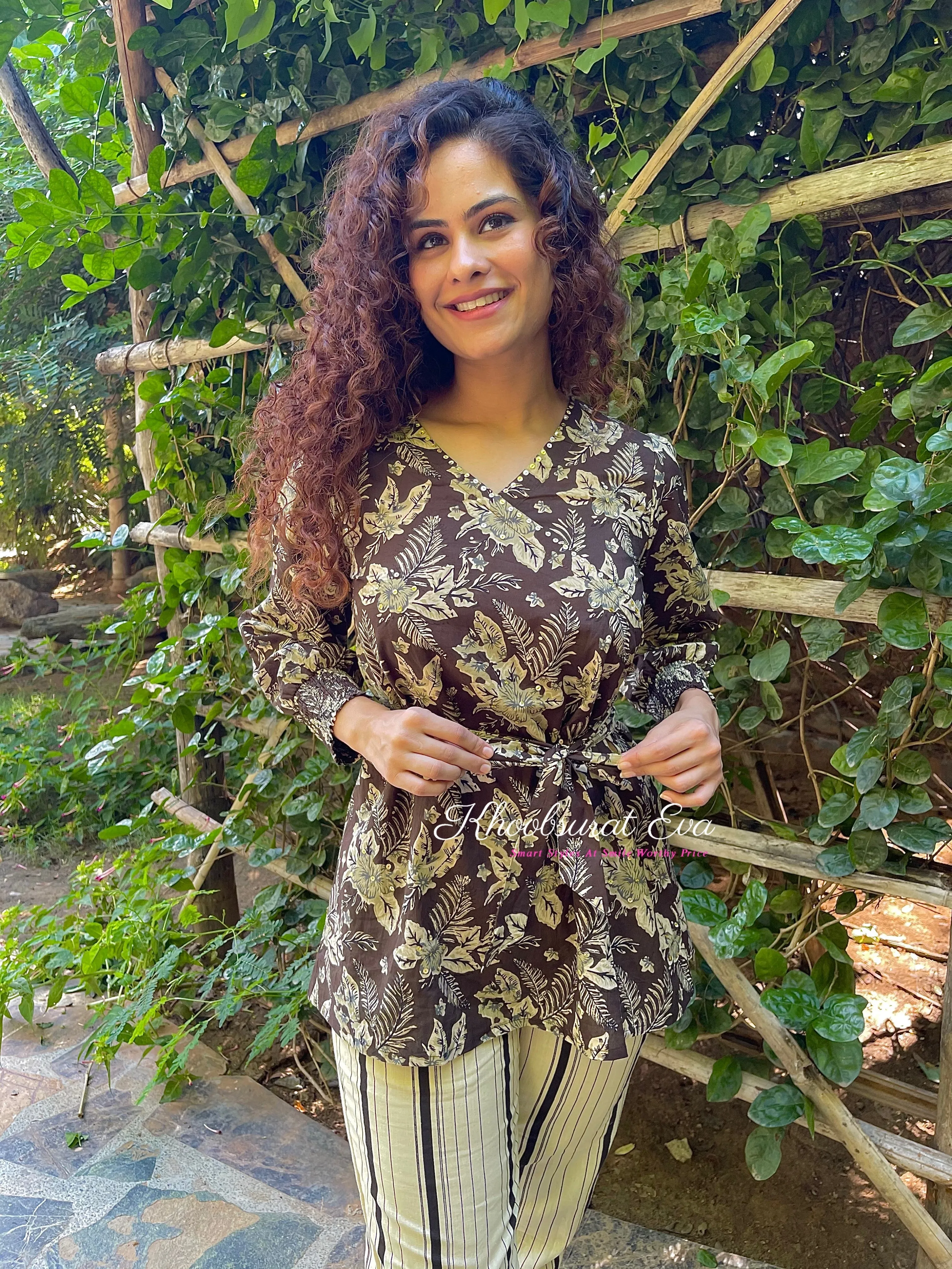 Brown Cotton Printed Coordinate Set