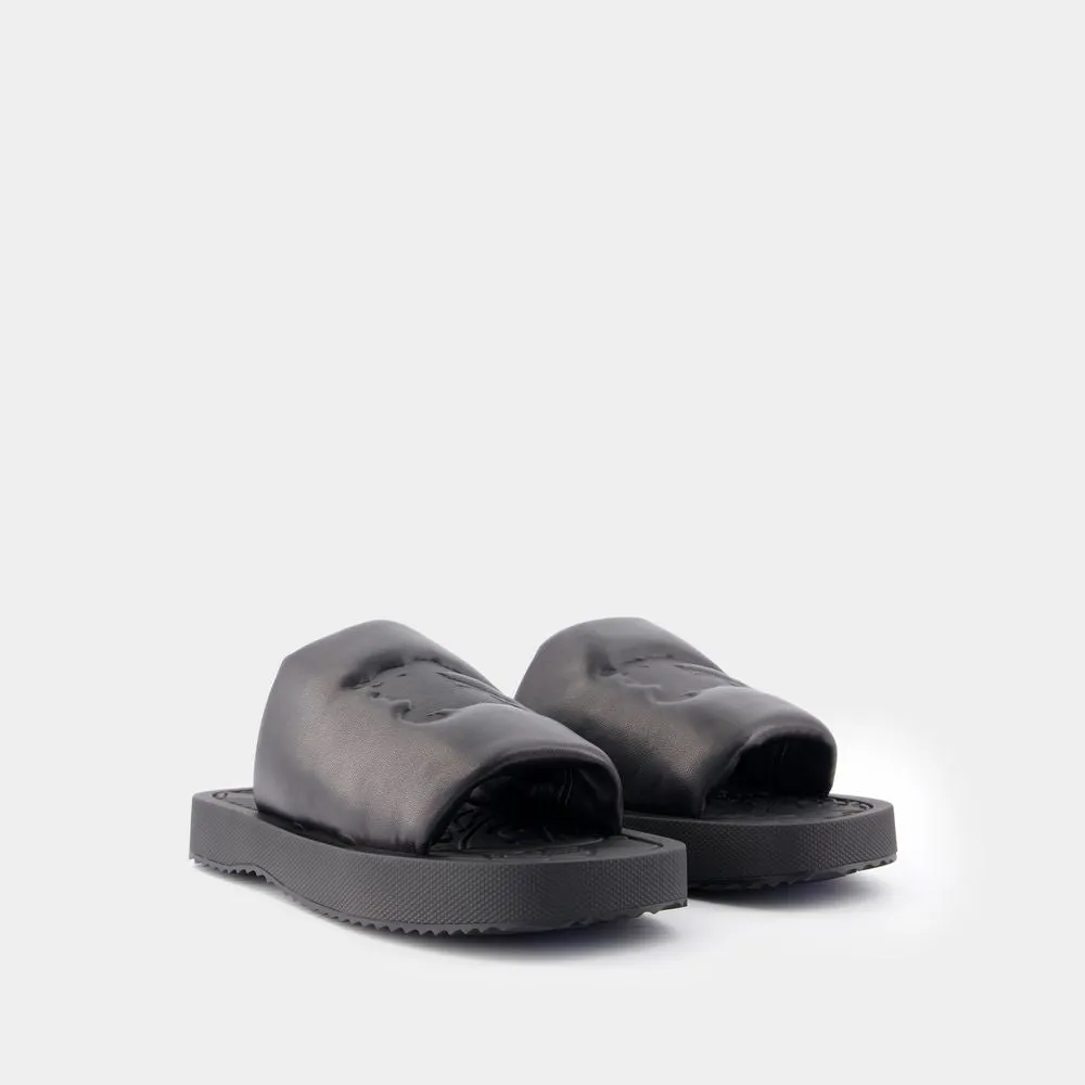 BURBERRY Black Lamb Leather Slab Sandals for Women