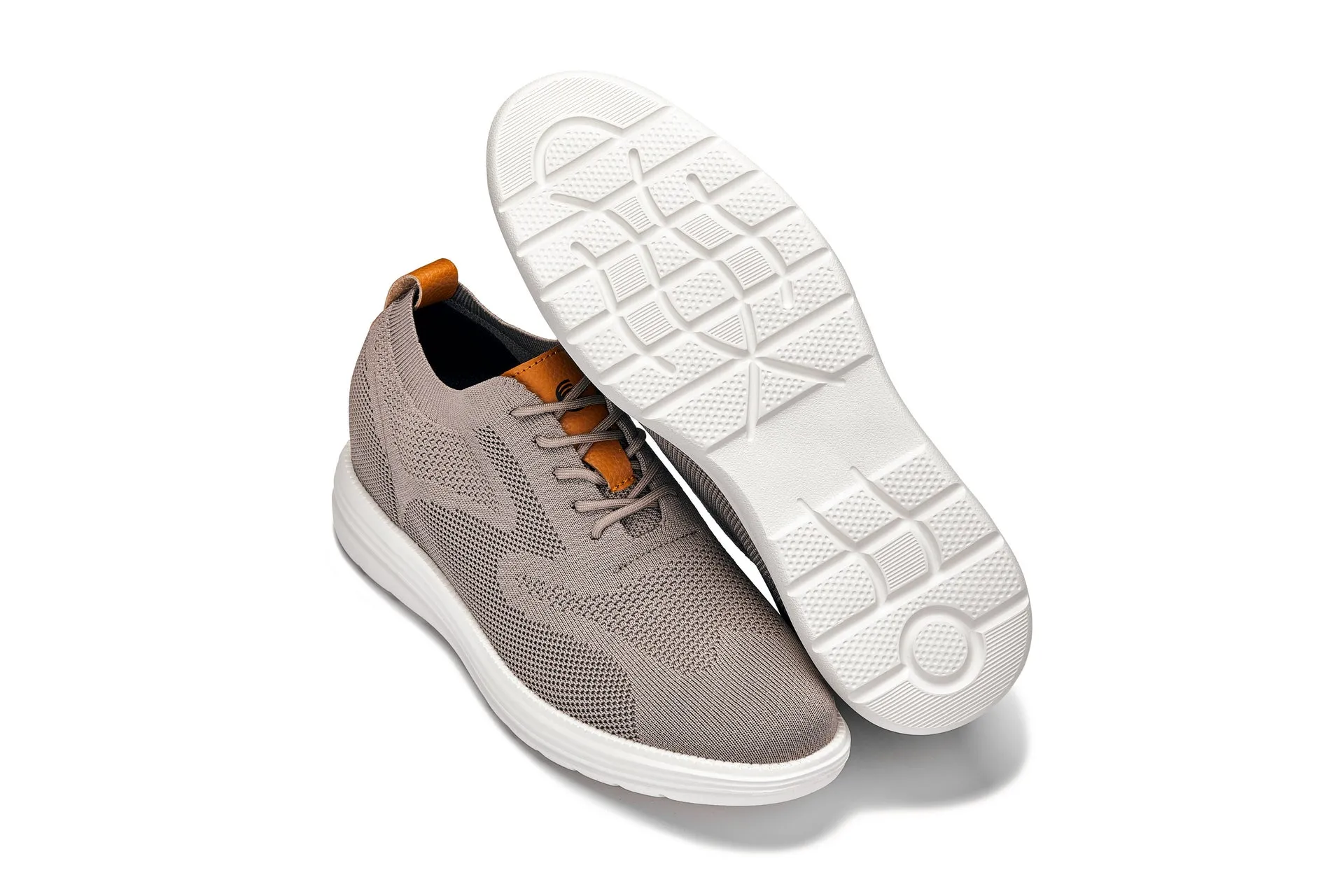 CALTO - X2638 - 2.8 Inches Taller (Khaki/Brown) - Lace Up Casual Walker - Lightweight