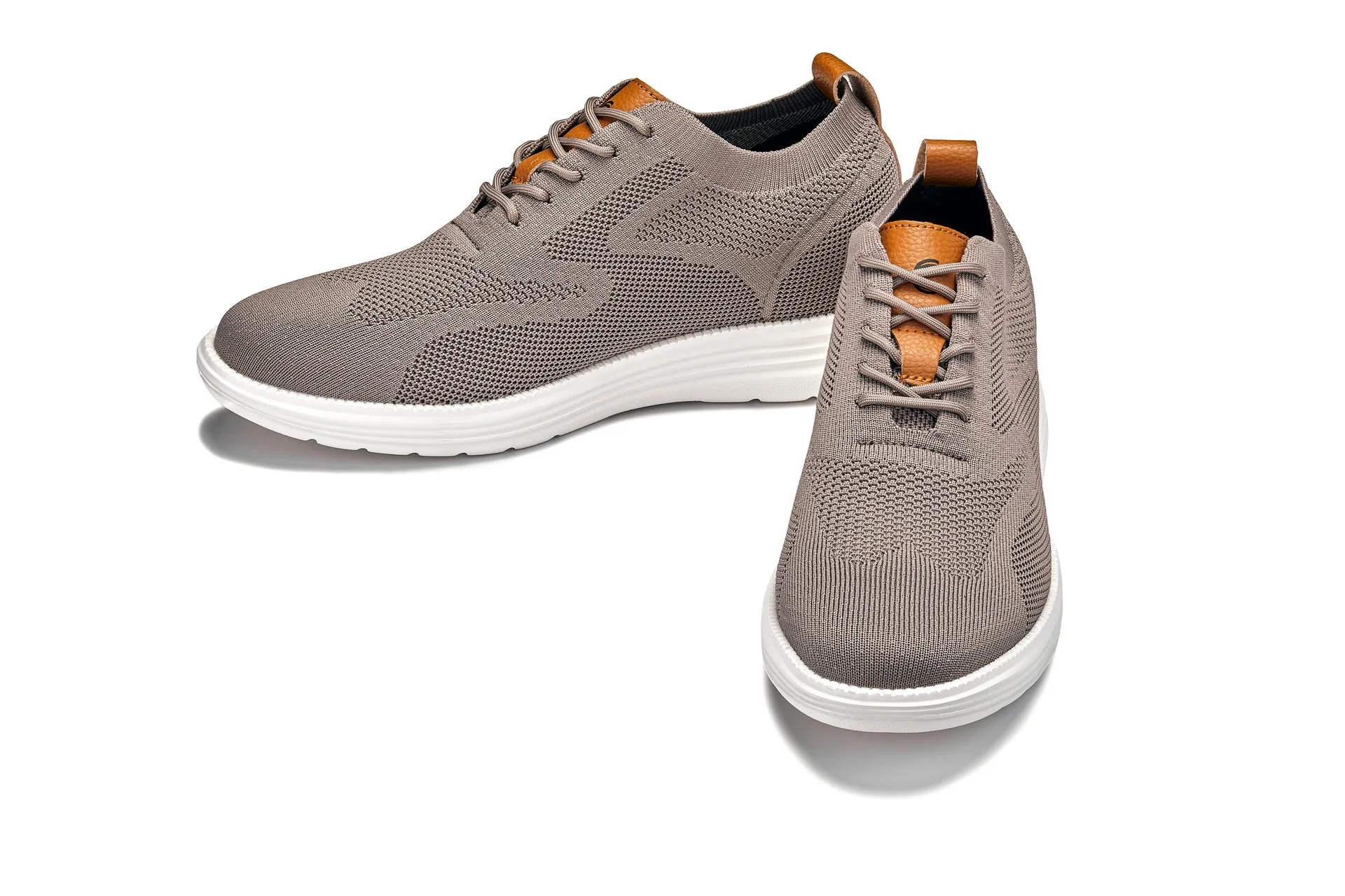 CALTO - X2638 - 2.8 Inches Taller (Khaki/Brown) - Lace Up Casual Walker - Lightweight