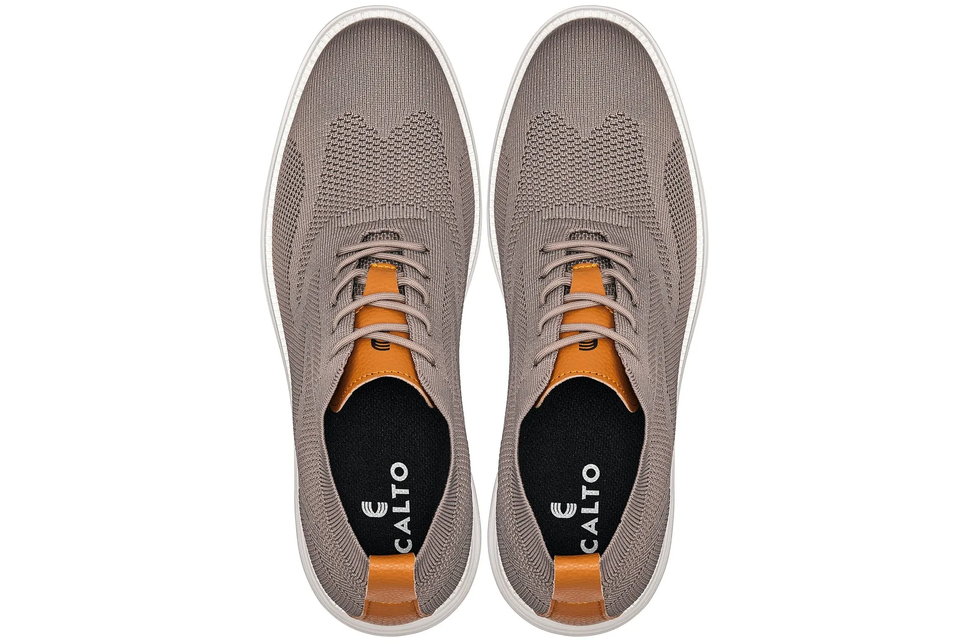 CALTO - X2638 - 2.8 Inches Taller (Khaki/Brown) - Lace Up Casual Walker - Lightweight