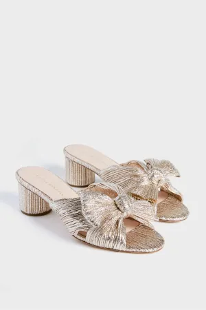 Champagne Shimmer Lame Emilia Pleated Knot Mules