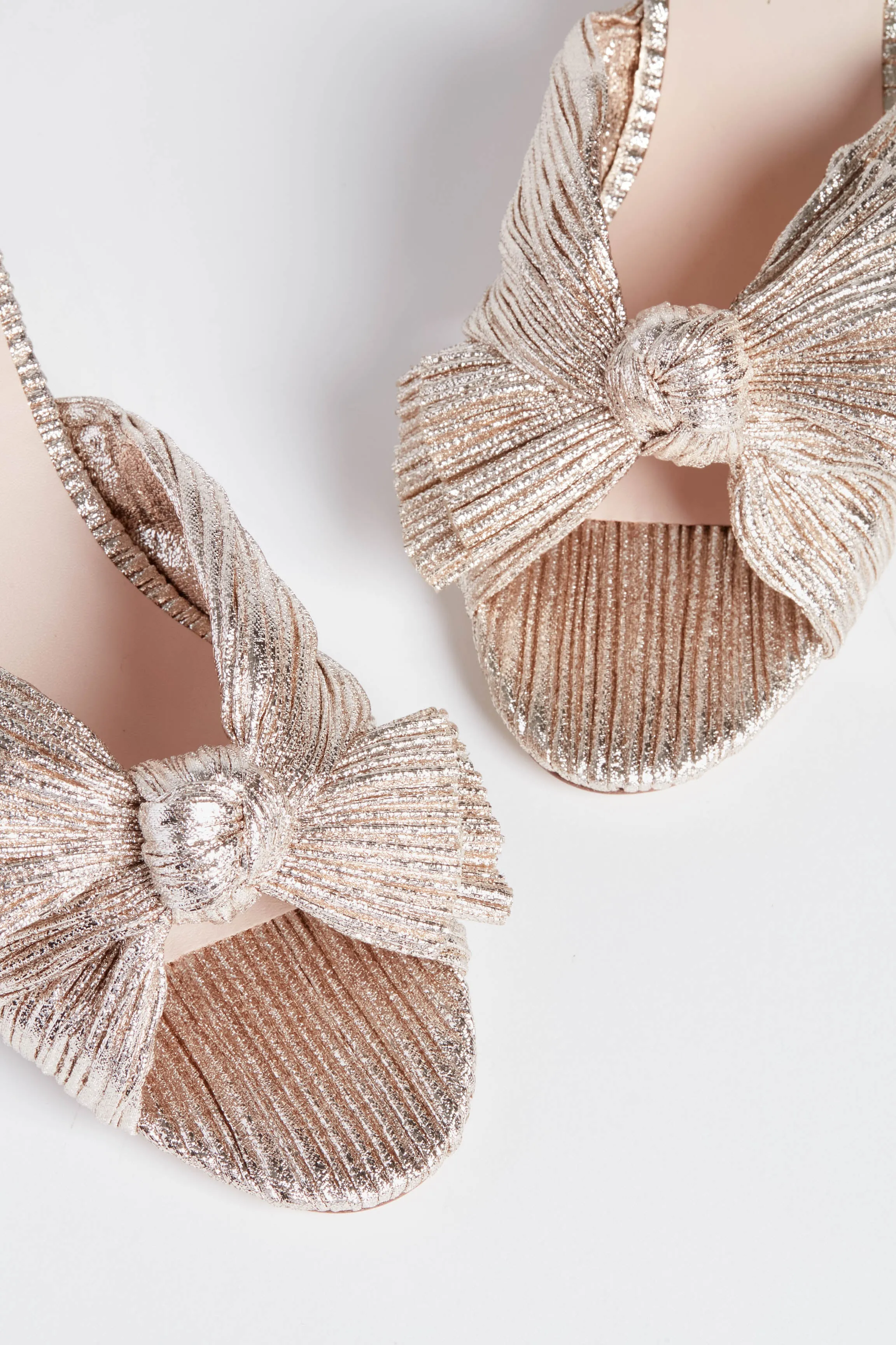 Champagne Shimmer Lame Emilia Pleated Knot Mules
