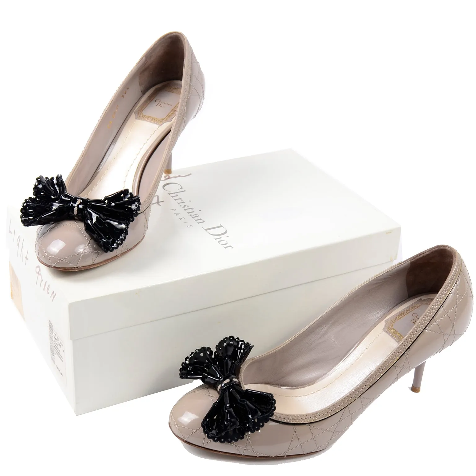 Christian Dior Patent Leather Round Toe Pumps w Black Pierced Bows