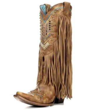 Corral C2910 Women's Tan Multi Color Crystal Fringe Boot SS19