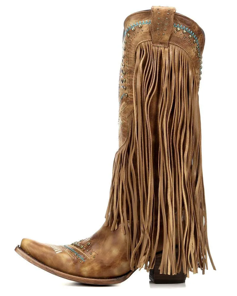 Corral C2910 Women's Tan Multi Color Crystal Fringe Boot SS19
