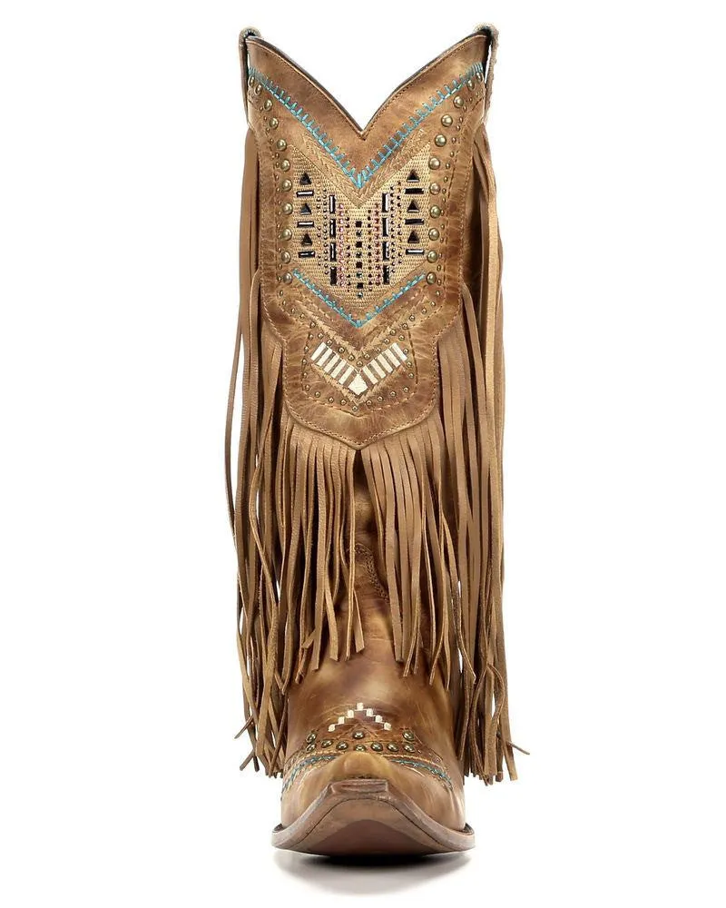 Corral C2910 Women's Tan Multi Color Crystal Fringe Boot SS19
