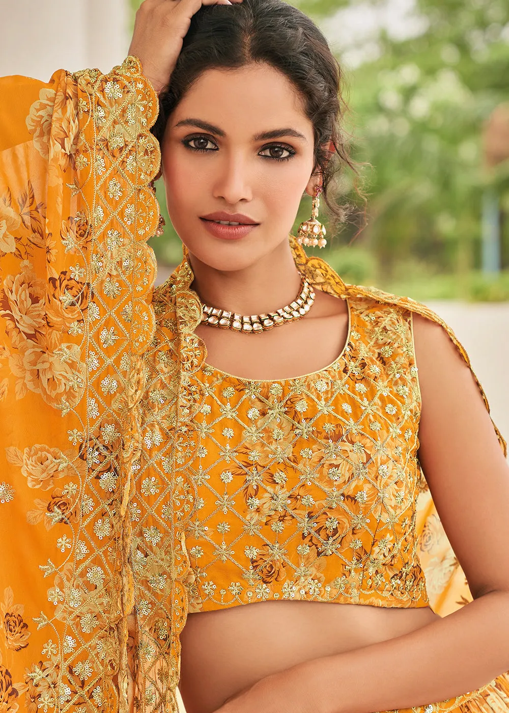 Digital Printed Yellow Designer Trendy Lehenga Choli