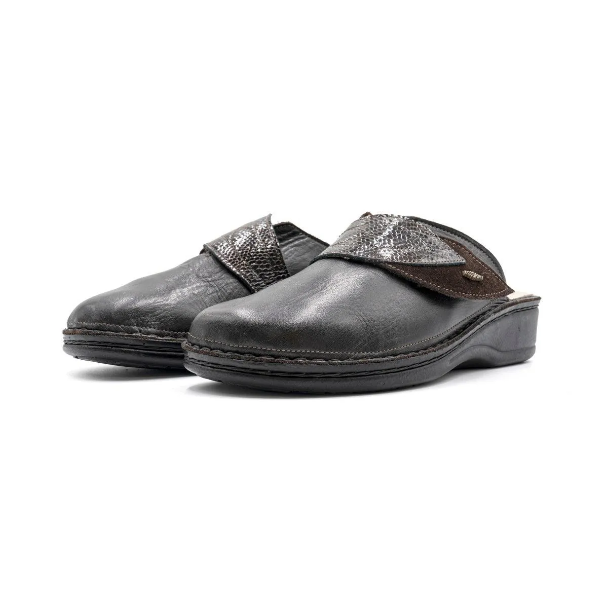 Eco Sanit Vera Pelle Flat Sandals Leather Black Colour For Women