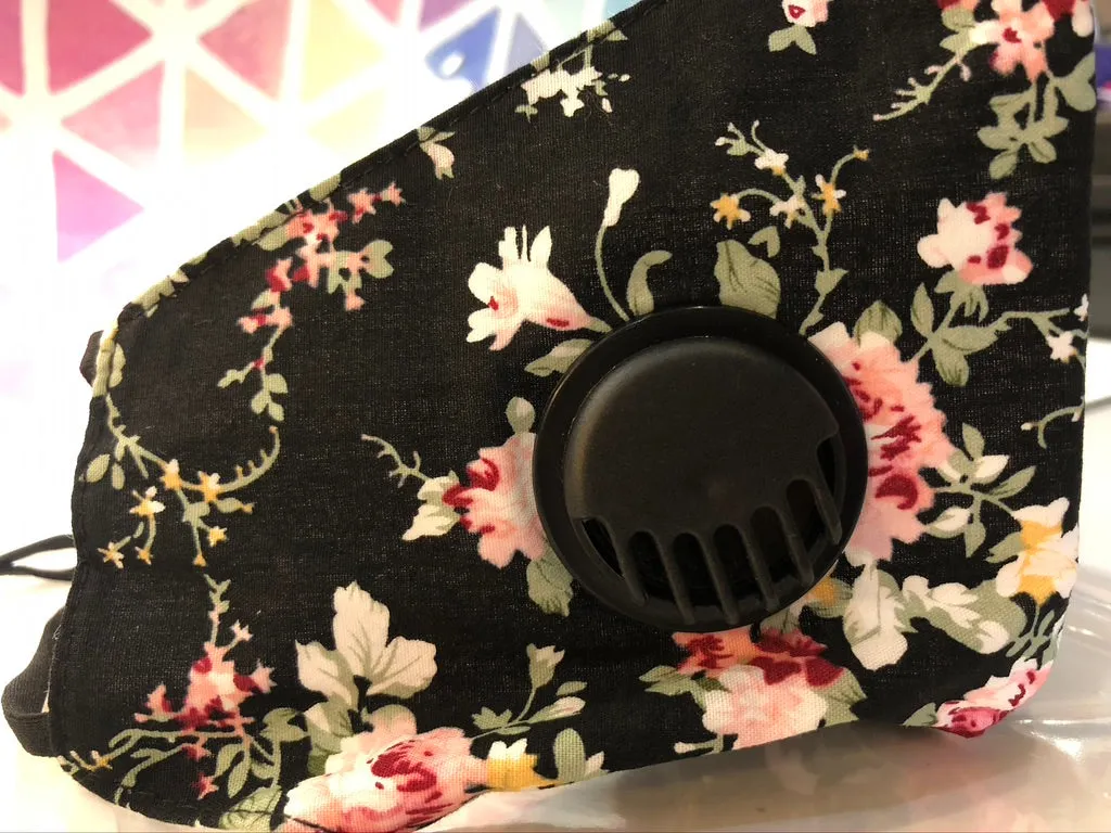Face Mask Ditzy Floral Pattern Black With Filter