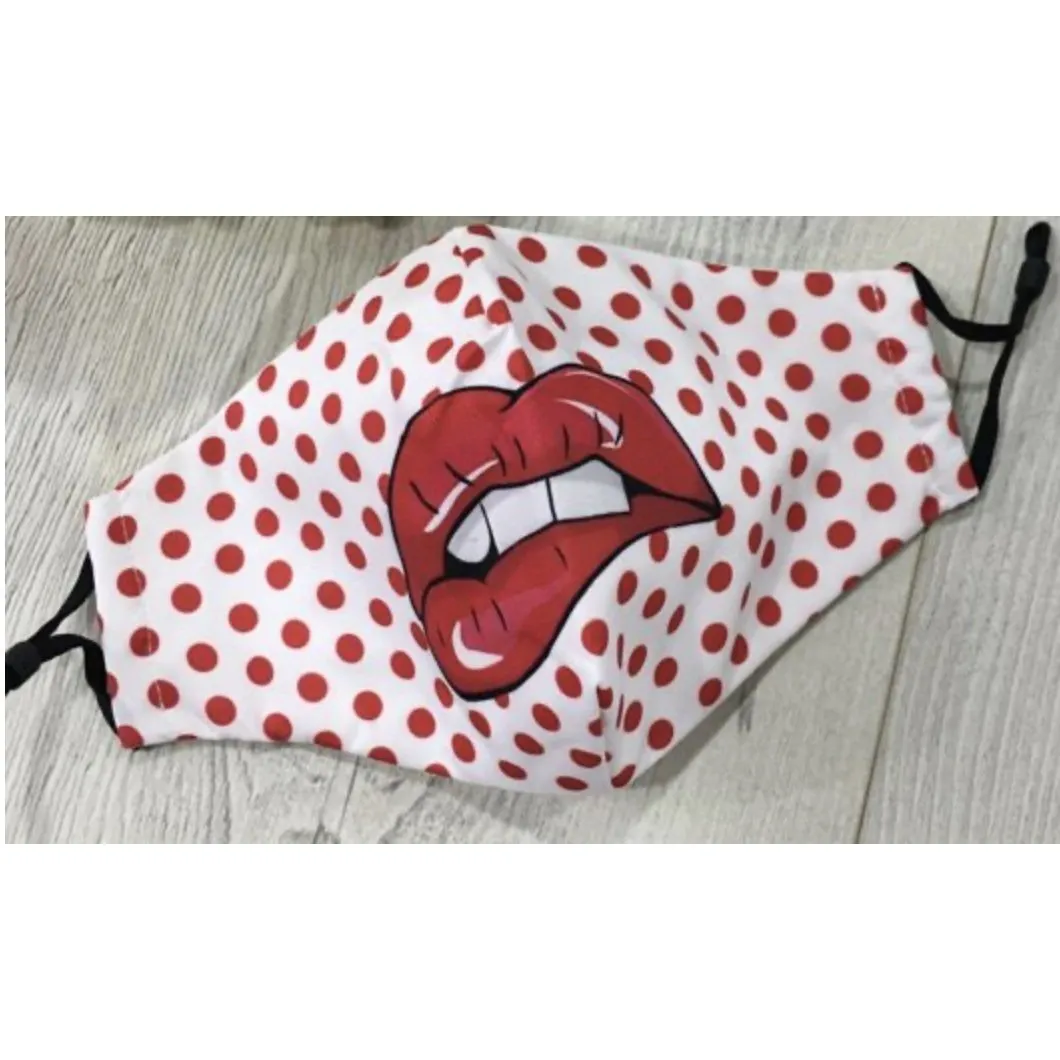Face mask Washable Polka Dot Ret Lips