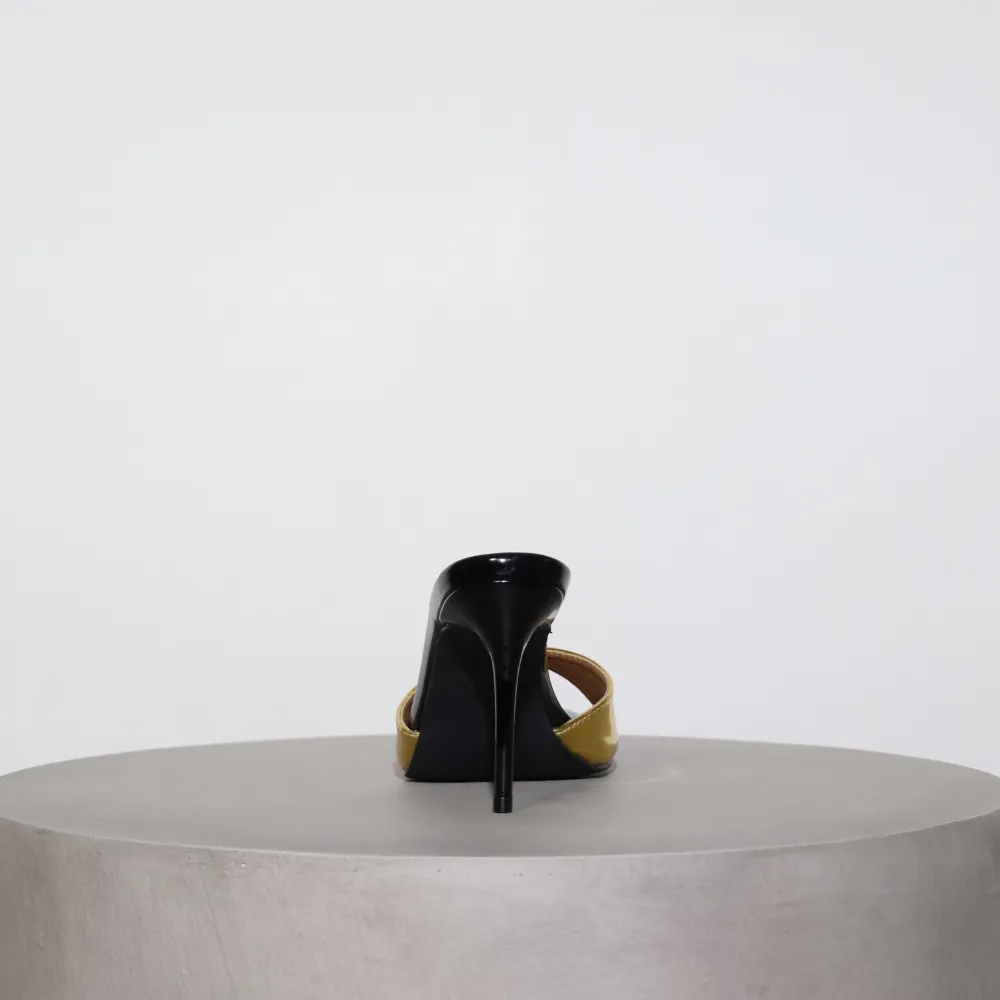 Gia Gold & Black Patent Leather Vegan Mules 80 mm