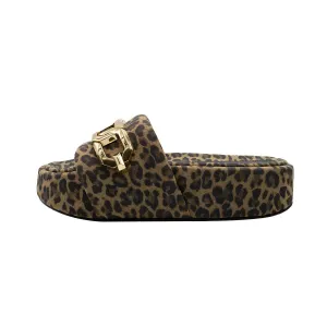 Good American Leopard Platform Sandals Fabric Brown Colour For Women