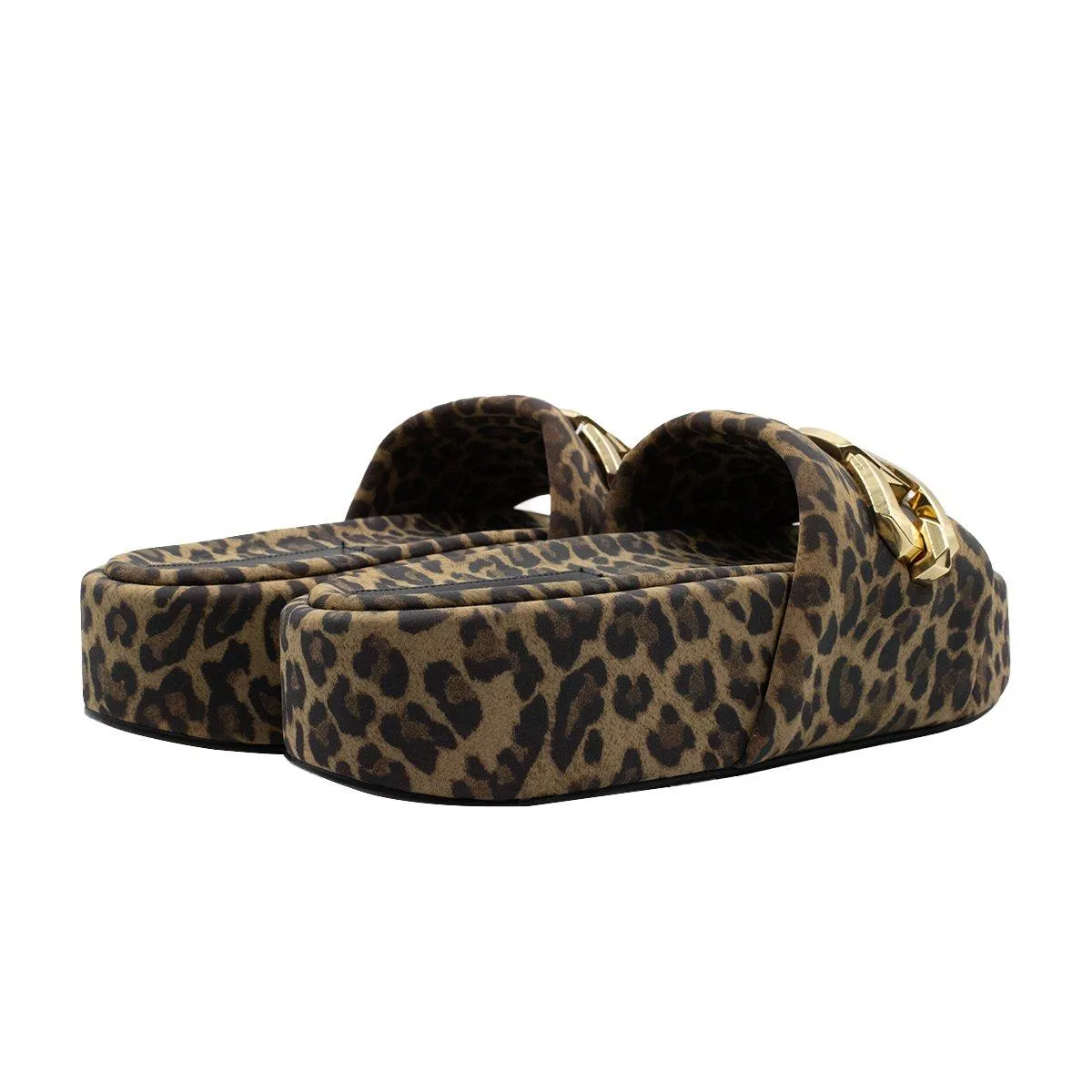 Good American Leopard Platform Sandals Fabric Brown Colour For Women