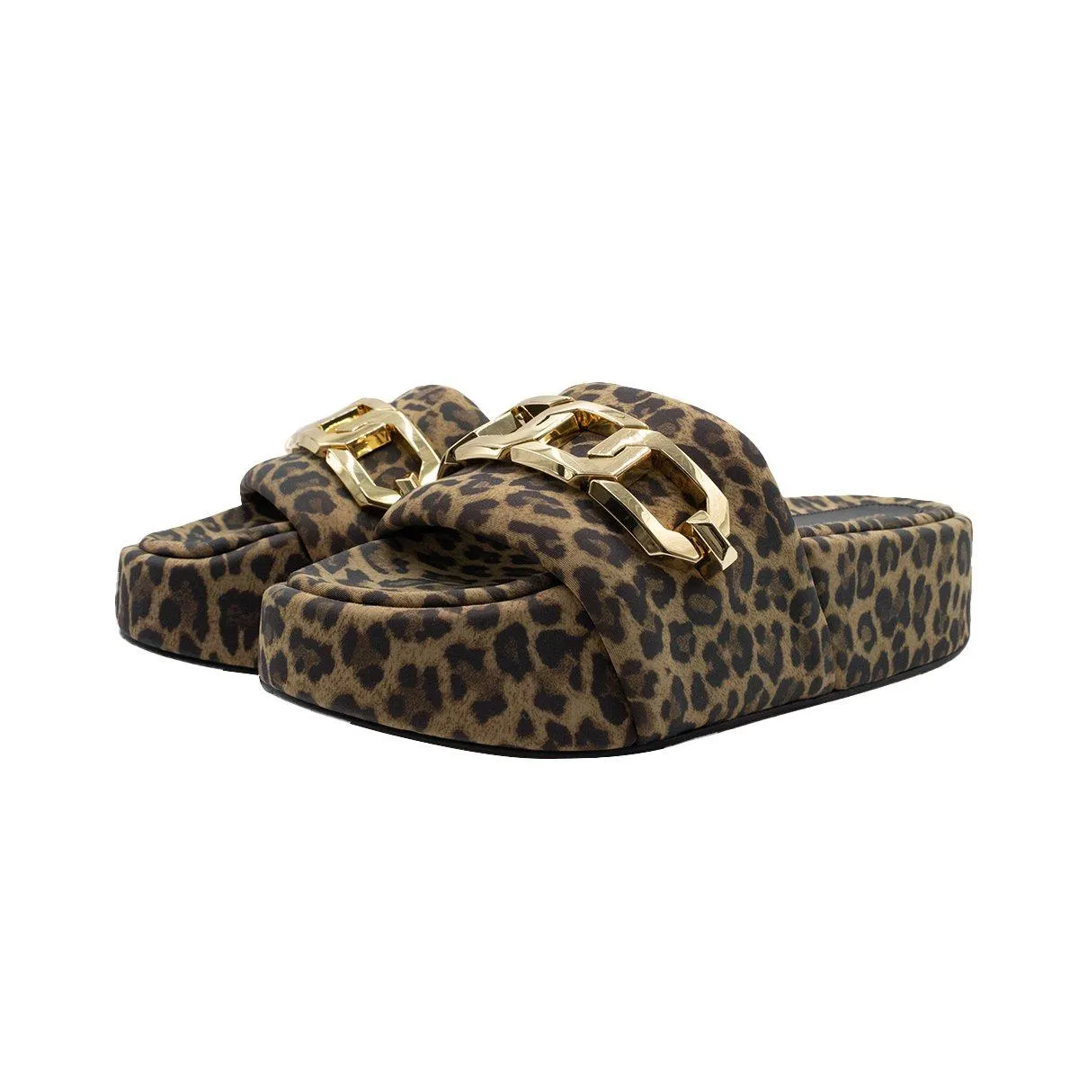 Good American Leopard Platform Sandals Fabric Brown Colour For Women