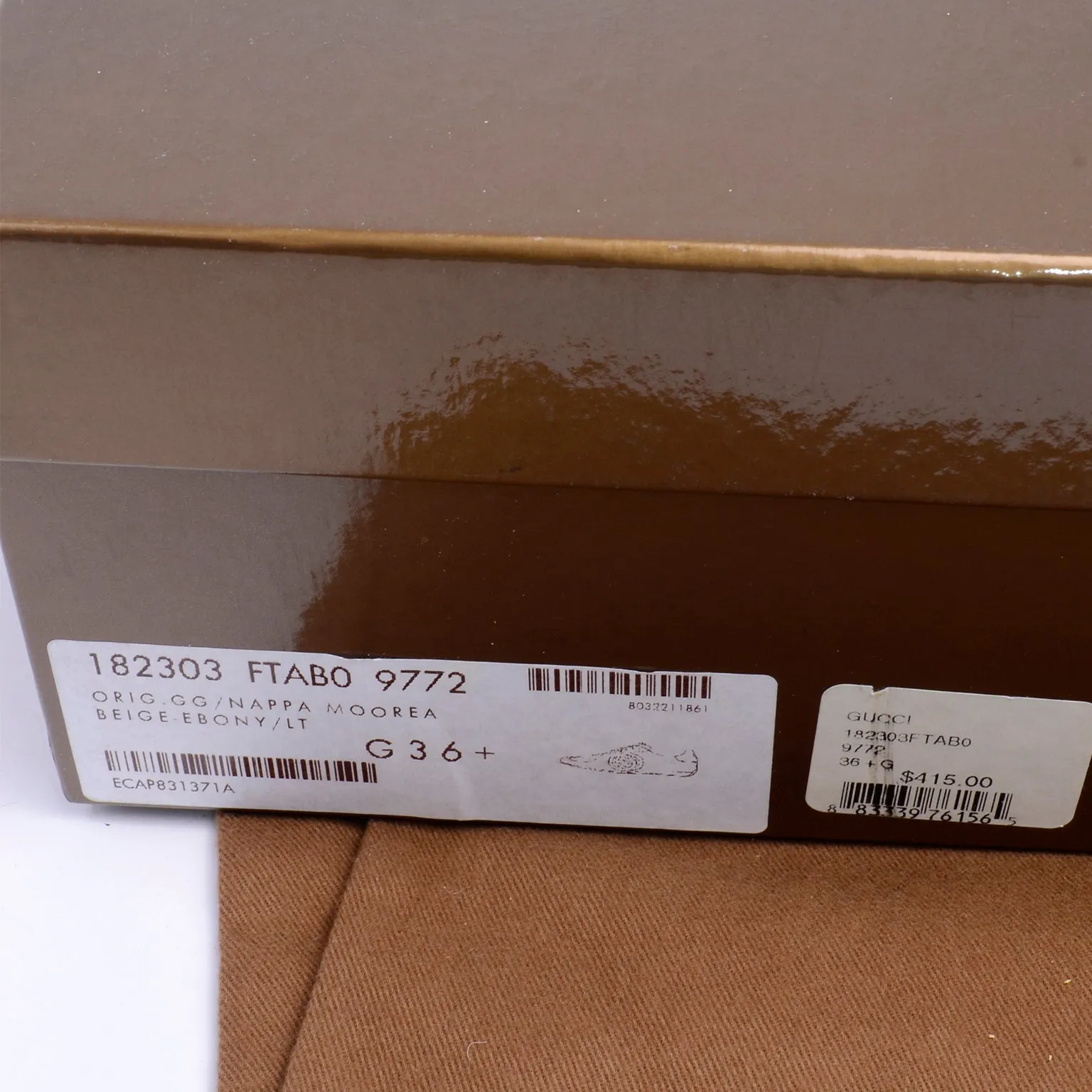Gucci Gold Leather & Logo Canvas Trainers Sneakers W Original Box & Bag