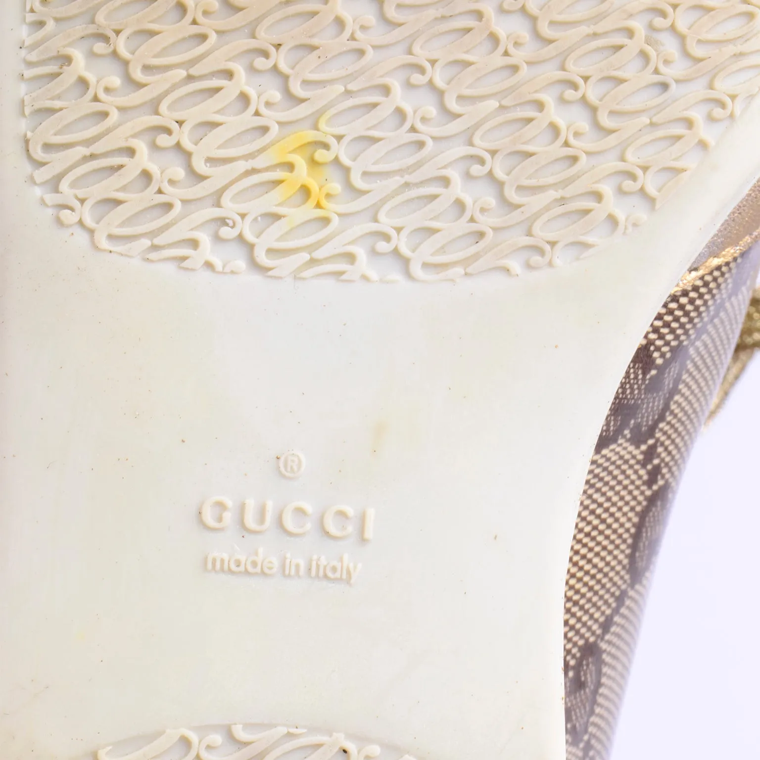 Gucci Gold Leather & Logo Canvas Trainers Sneakers W Original Box & Bag