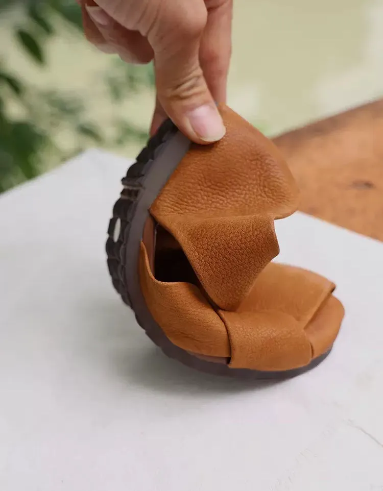 Handmade Retro Leather Cross Straps Flat Sandals