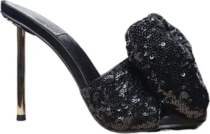Jeffrey Campbell Bow-Down Big Bow Mule in Black Sequin