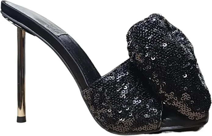 Jeffrey Campbell Bow-Down Big Bow Mule in Black Sequin