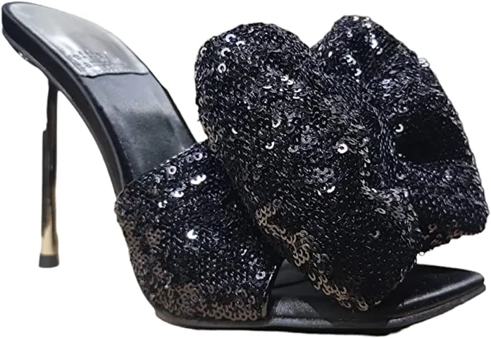 Jeffrey Campbell Bow-Down Big Bow Mule in Black Sequin