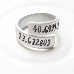 Latitude and Longitude Ring | Coordinates Wrap Ring