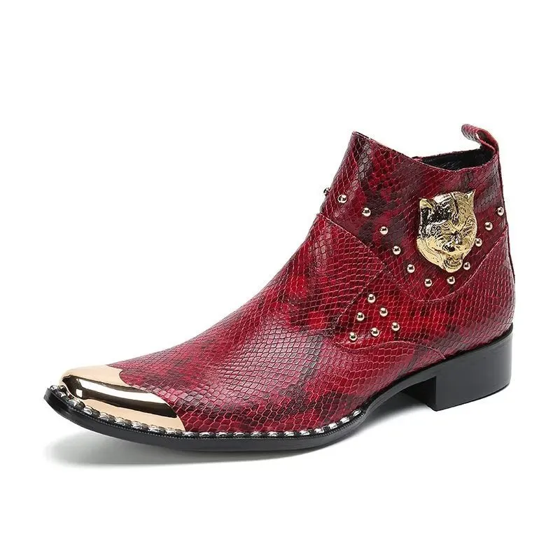LuxeGator Genuine Leather Croc Texture Dress Boots
