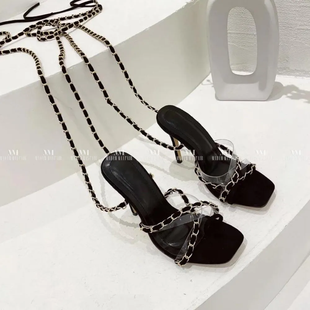 Metal Chain Strap Stiletto Shoes