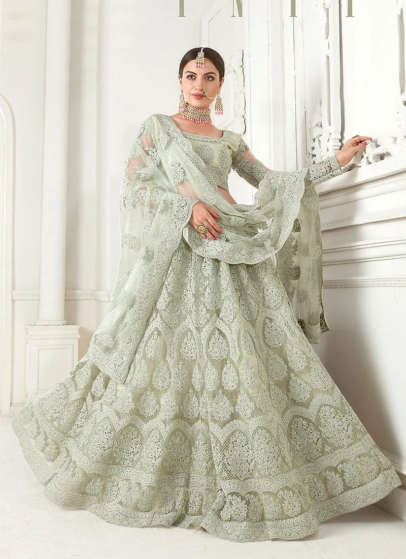 Mint Green A Line Trendy Wedding Lehenga Choli