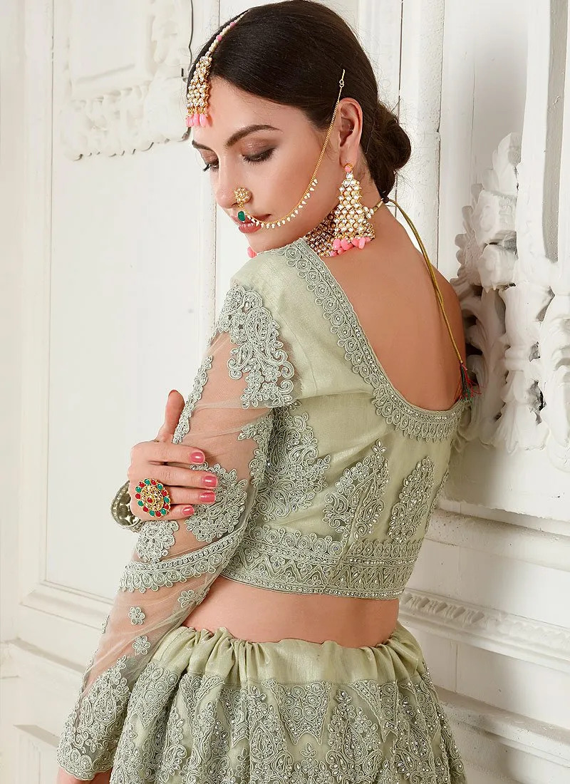 Mint Green A Line Trendy Wedding Lehenga Choli