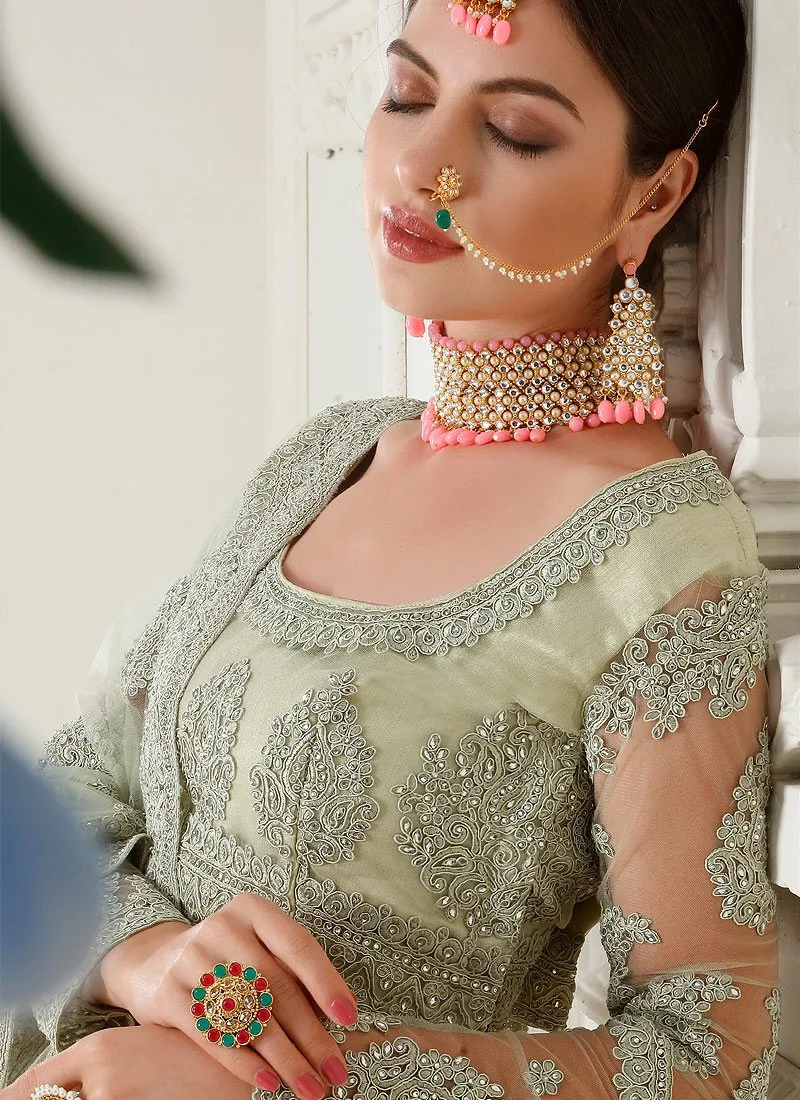 Mint Green A Line Trendy Wedding Lehenga Choli