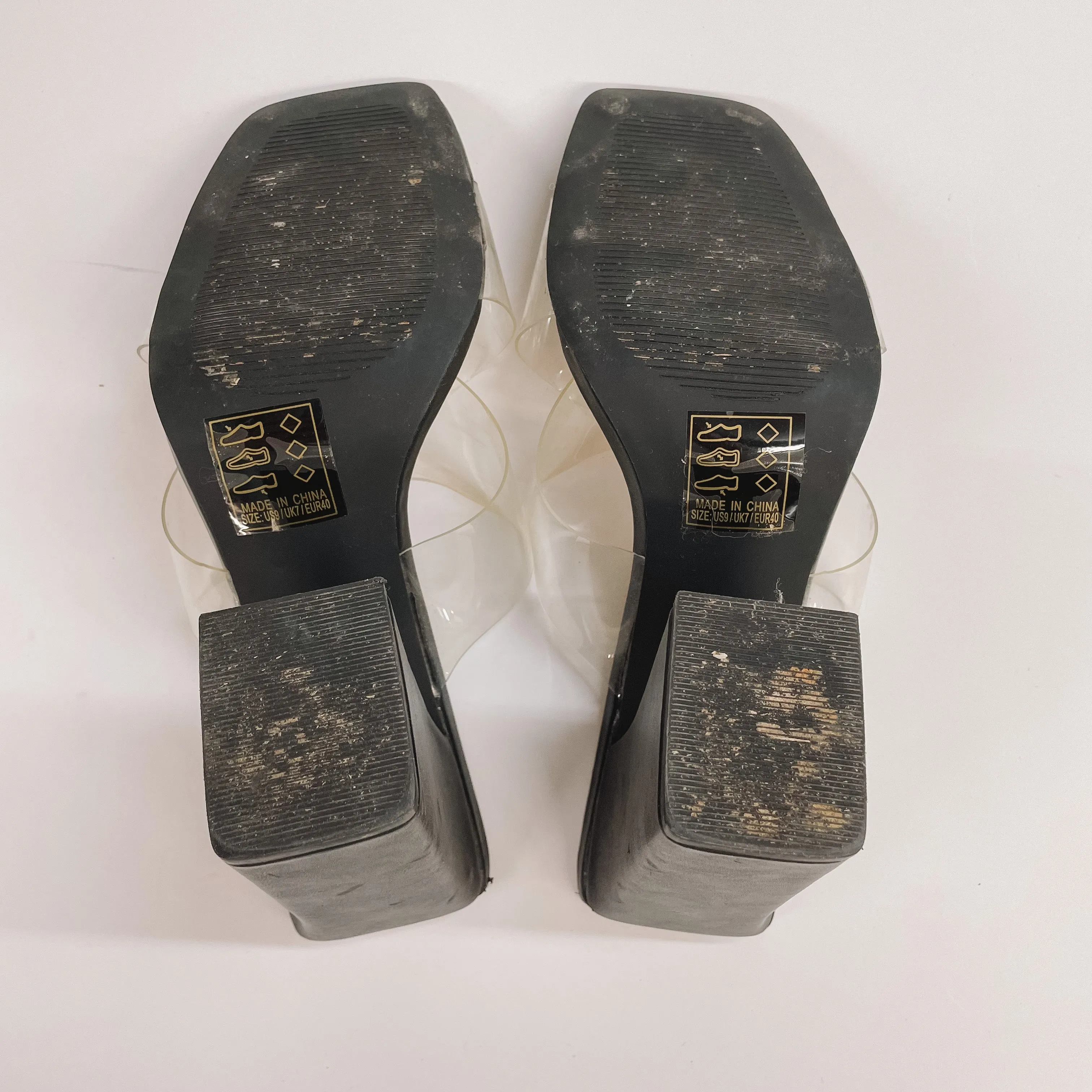Model Shoes Size 9 | High Hopes Clear Criss Cross Block Heels in Black