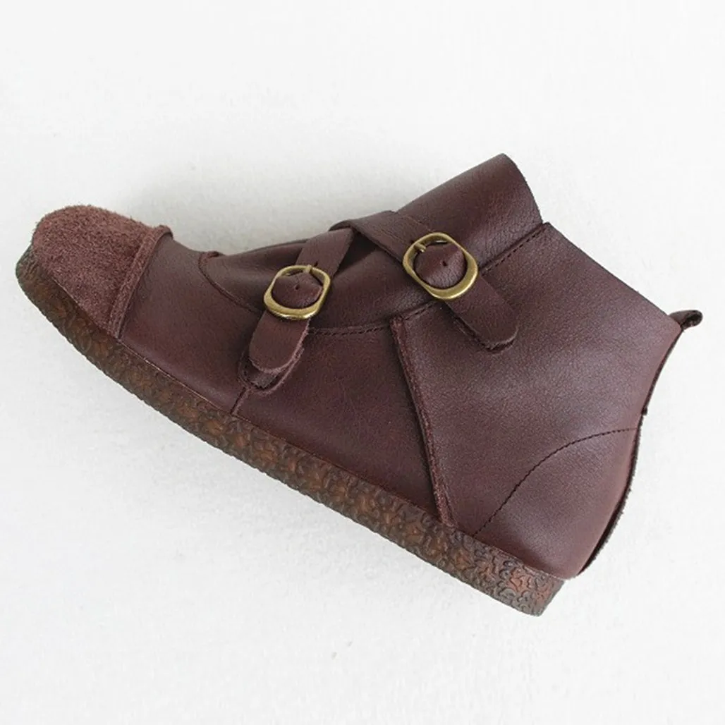 Round Head Cross Strap Soft Leather Retro Boots 41