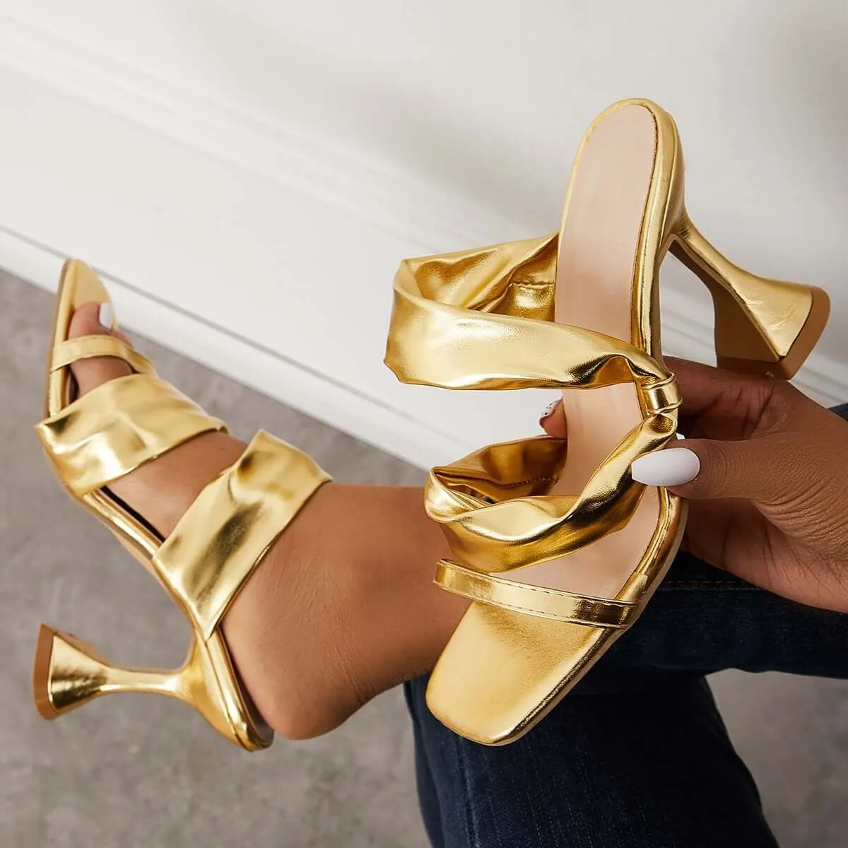 Sohiwoo  Imilybela Square Toe Backless Stiletto High Heels Slip on Mule Sandals