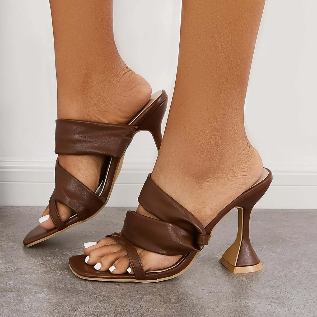 Sohiwoo  Imilybela Square Toe Backless Stiletto High Heels Slip on Mule Sandals