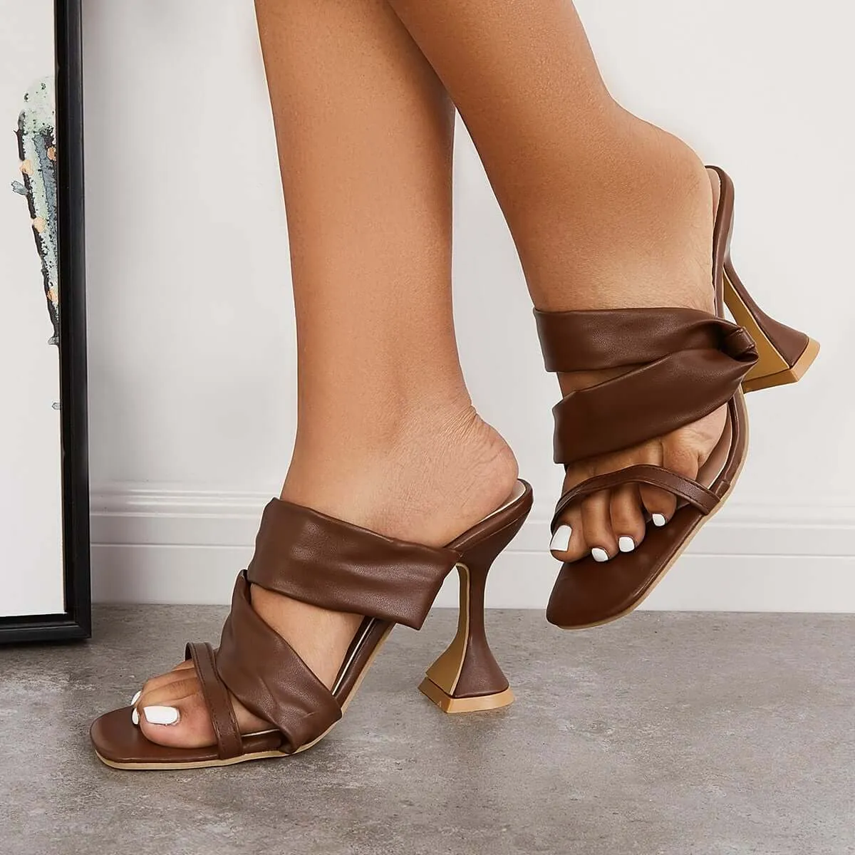 Sohiwoo  Imilybela Square Toe Backless Stiletto High Heels Slip on Mule Sandals