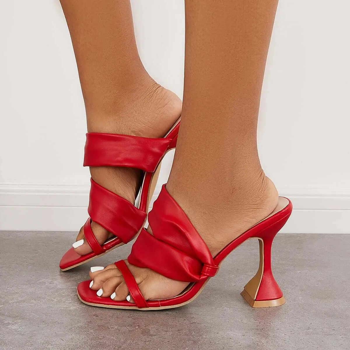 Sohiwoo  Imilybela Square Toe Backless Stiletto High Heels Slip on Mule Sandals
