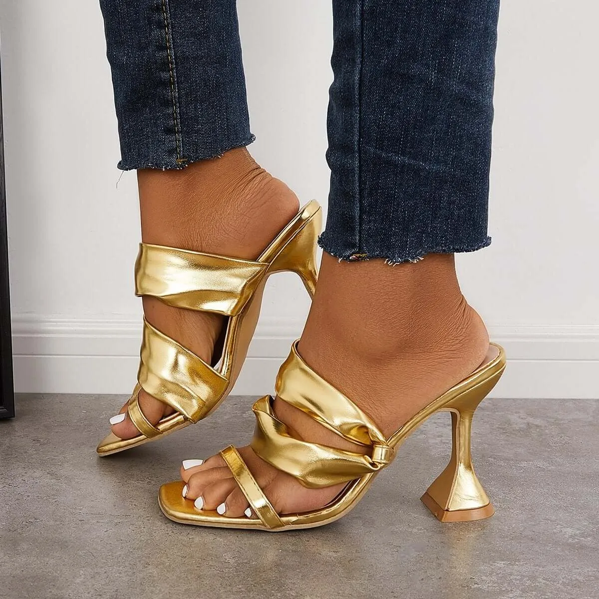 Sohiwoo  Imilybela Square Toe Backless Stiletto High Heels Slip on Mule Sandals