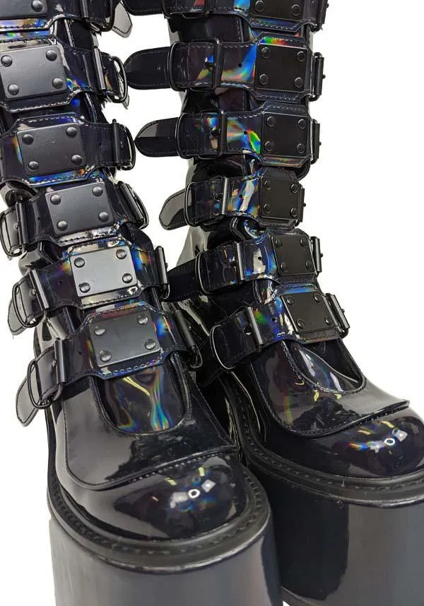 SWING-815 [Black Holographic Patent] | PLATFORM BOOTS [PREORDER]