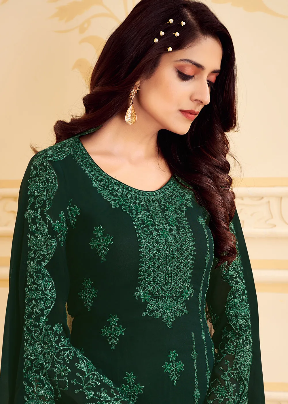 Trendy Green Georgette Eid Wear Salwar Kurta Suit
