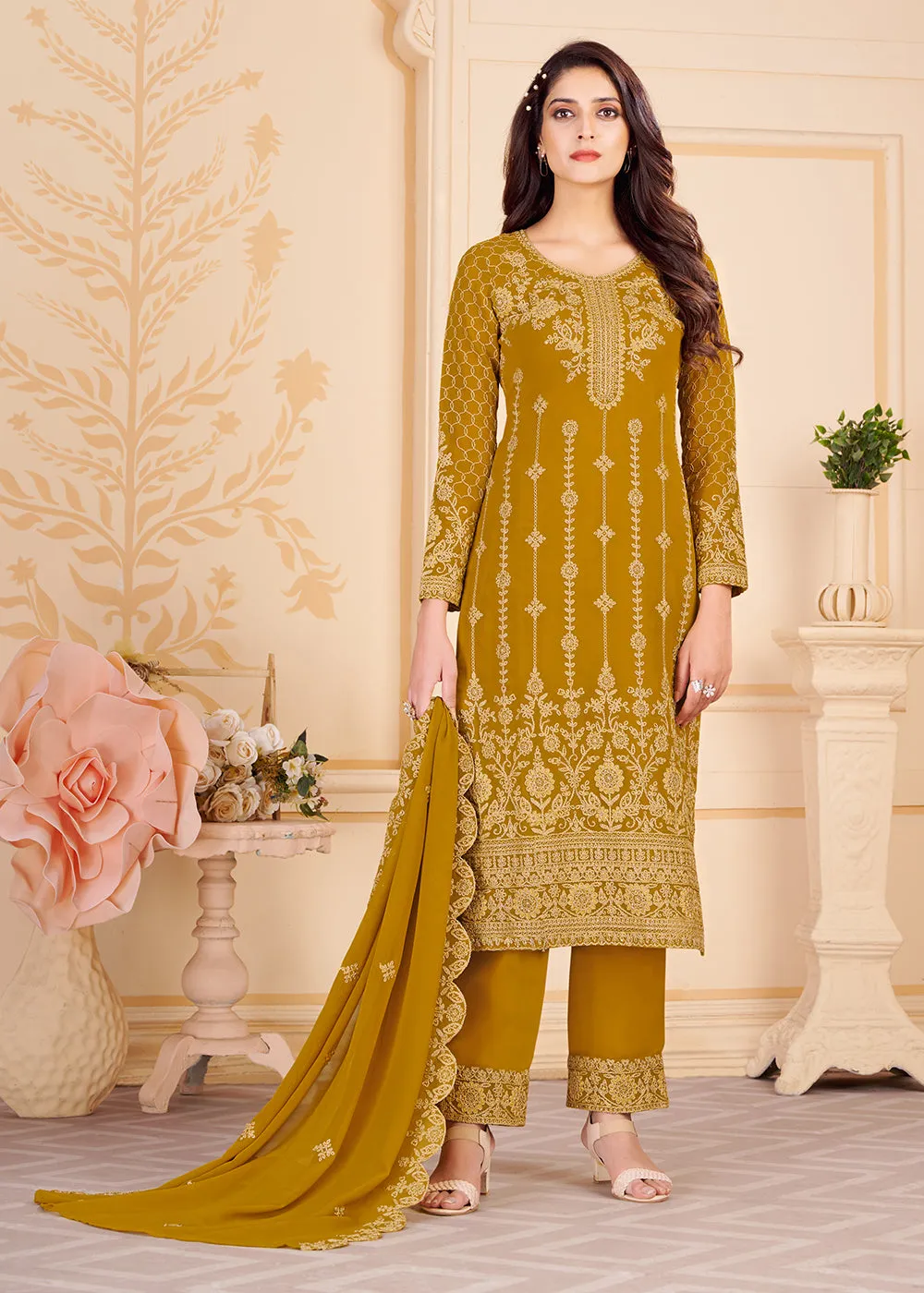 Trendy Mustard Georgette Eid Wear Salwar Kurta Suit