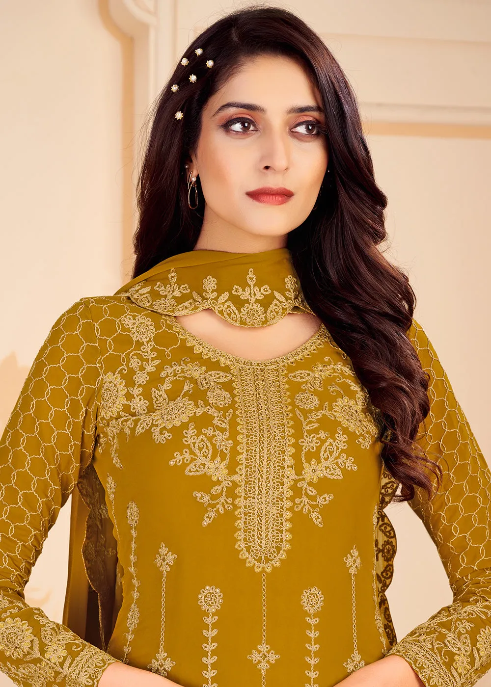 Trendy Mustard Georgette Eid Wear Salwar Kurta Suit