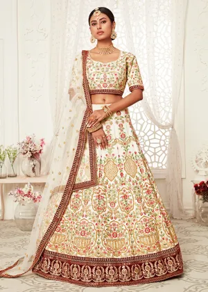 Trendy Off White Silk Embroidered Wedding Lehenga Choli